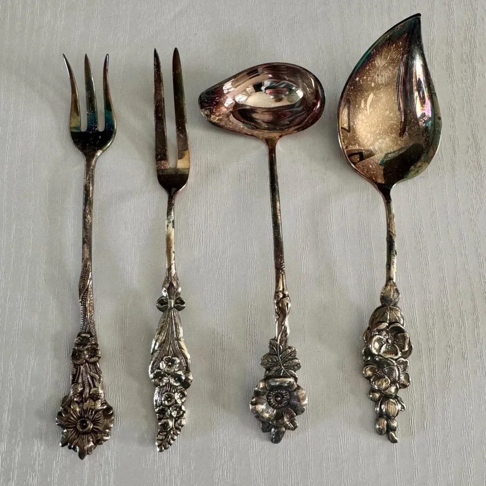 Reed & Barton Harlequin Silverplate Condiment/Party Set 4 Piece in Gift Box